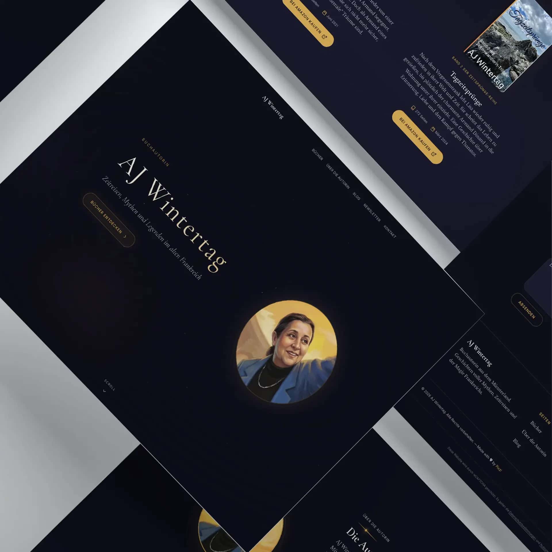 AJ Wintertag – Autorenwebsite auf Laptop und Smartphone